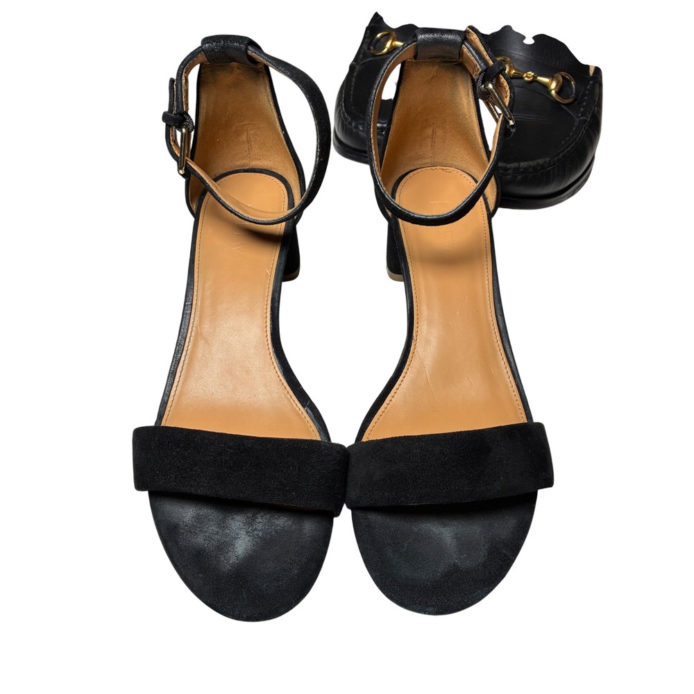 J.Crew Black Suede Leather Block Heel Ankle Strap Sandals Womens Size 9